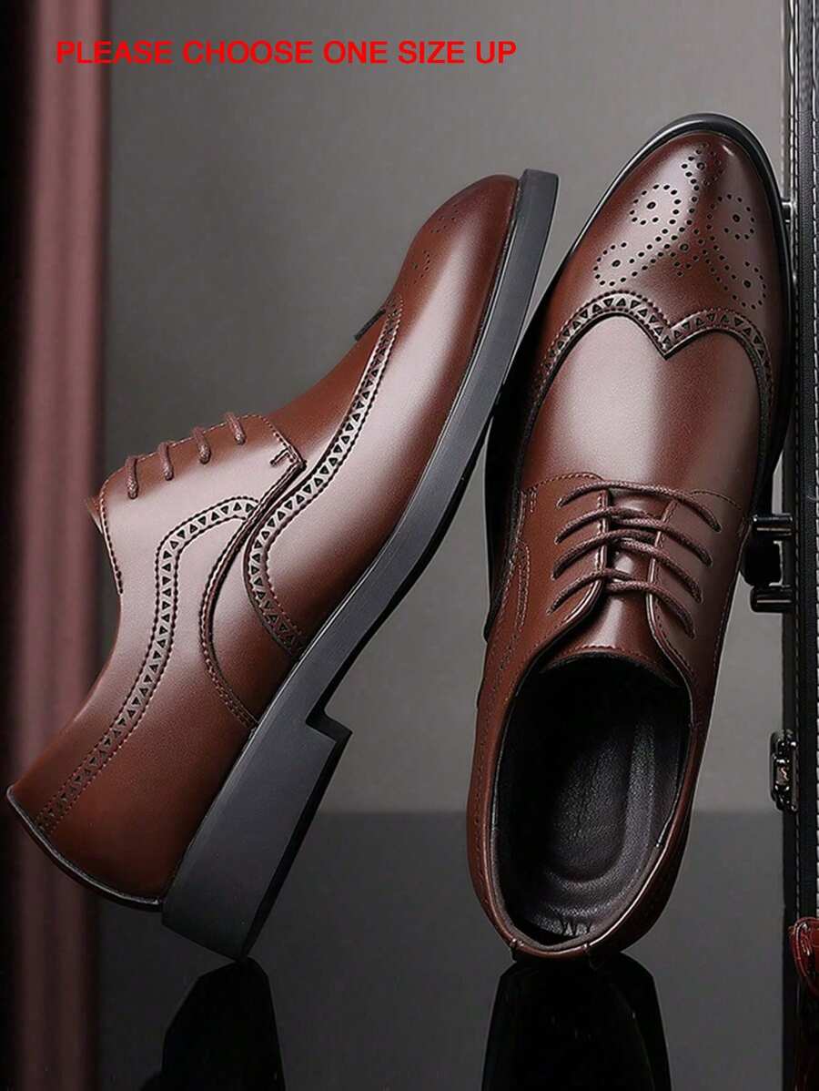 Män Lace Up Hollow Out Dress Skor, Business Brown Derby Shoes - Rostad brun - Visa 1