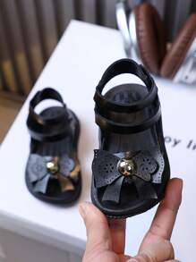 新款罗马风格夏季休闲女童时尚儿童防滑平底宝宝凉鞋 - 黑色 - 查看 4