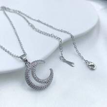 1 Set Joyería de collar y pendientes con diseño de cielo estrellado y luna, par de pendientes exquisitos chapados en plata con colgante minimalista de strass, elegante para fiestas y ocasiones