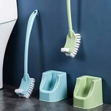 1 件热销双头马桶刷带支架，塑料浴室清洁刷，独立式，坚固耐用，带斜角刷毛，塑料手柄，无需电力浴室装饰 - 藍色 - 查看 8