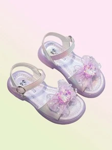 1 Pair Children Butterfly Rhinestone Decor Sparkly High Heel Sandals - Purple - View 3