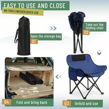 2 Pack Compact Camping Chairs Portable Folding For Outside With Carry Bag Lightweight Moon Chairs For Travel Picnic Hiking Beach Fishing, 600D Oxford, Supports 330lbs - 藍色, 黑色 - 查看 5