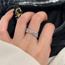 1pc Three-Layer Wrap-Around Micro-Set Rhinestone Brushed Ring, Unique Index Finger Ring, Fashionable Personalized, High-End