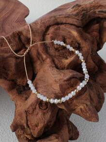 1pc Bohemian Crystal & Copper Beads Mixed Color Beaded Bracelet, Adjustable Fashion Woven Bracelet For Women