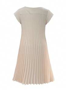 大码女式纯色圆领盖袖直筒宽松褶皱连衣裙