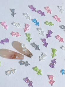 30 piezas de 6mm*10mm Decoraciones de uñas de resina, accesorios de uñas bonitos con diseño de flores de tulipán de lazo iridiscente