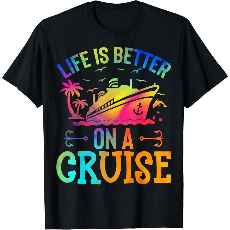 Life Is Better On A Cruise Funny Cruiser Cruising Lover T-Shirt Women's Plus Size Graphic Tee - 黑色 - 查看 1