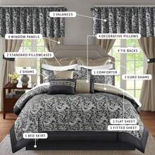 Brystol 24 chiếc giường trong một túi Bộ chăn ga gối đệm thoải mái, Chăn bông giả lụa Jacquard Paisley Thiết kế phù hợp với rèm xuống, Lựa chọn thay thế cho tất cả các mùa Có màu đen, đỏ, xanh lam, xanh mòng két, xanh lam, xanh nước biển, xanh lam, nâu, nữ hoàng/vua/ vua California - màu đen - Xem 3