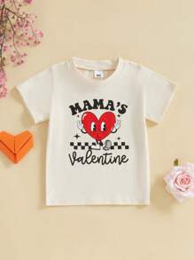 Toddler Baby Boy Girl Valentines Day Outfit Letters Heart Graphic Tee Shirts Tops Toddler Boy Valentines Day Shirt - 卡其色 - 查看 2