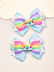 2pcs Digital Print Rainbow Glitter Bow Hair Clips, Suitable For Daily Outfits, Festival, Prom, Valentine's Day, Back To School And Graduation Occasions
