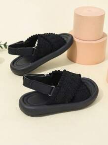 Toddler Fashionable Solid Color Non-Slip Wear-Resistant Soft Bottom Beach Sandals - Black - View 2