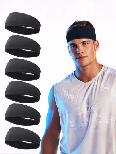 1pc/6pcs Men's Solid Color Sports Headband, Quick Drying Yoga Fitness Running Sweat Absorbent Sweatband Headwrap, Men Vacation Accessories, Soccer Headband, Men Accessories, Accessories For Man, Soccer Hair Accessories, Baseball Accessories, Head Bands For Men, Unisex Gifts