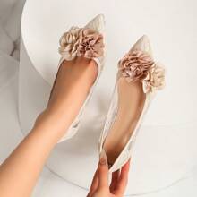 Women Lace Mesh Flats, Pointed Toe Camellia Versatile Comfortable Slip-On Shoes, Summer - Apricot - View 1