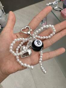 Black Number 8 Billiards Ball Heart Charm Elegant Silvery Heart & Faux Pearl Bow Pendant Y2K Accessories Bows