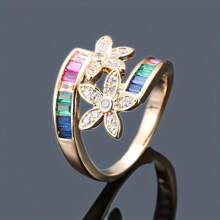 1pc Women's Elegant & Classy Fashionable Ring Inlaid With Synthetic Zirconia, Suitable For Daily Wear, Dates, Work, Versatile