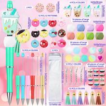 12sets Beadable Pens Bulk With Colorful Silicone Beads For DIY Pen Making Kit Smooth Writing Beaded Pen For Women Office School - Donuts - 查看 2