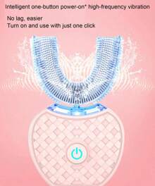 U 型电动牙刷，硅胶刷头，美白清洁牙齿，成人口腔清洁自动牙刷，黑色、白色家居浴室装饰夏季 - 黑 - 查看 2