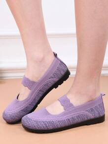 Women's Summer New Mesh Breathable Flat Shoes, Spring Autumn Casual Slip-On Knitted Fabric Shoes, Lightweight Non-Slip Soft Bottom Comfortable - Violet Purple - View 8
