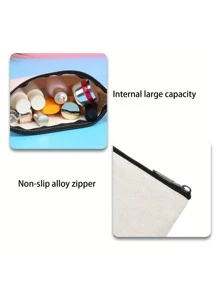 1pc Customized Women Clutch Bag, Makeup Bag, Heart & Line Design, Unique, Compact, Portable, Gift, Cute Heart Print, Foldable, Large Capacity, Coin Purse, Fits Phone, Pouch-In-Pouch, Mother's Day, Teacher's Day, Thanksgiving - Beige - View 7