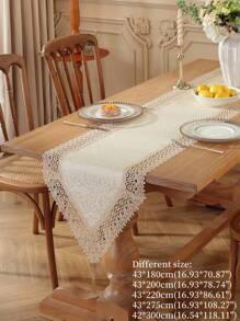 1 件缎面提花桌旗，精致水溶性刺绣蕾丝花边，简约高端，适合所有季节，可用作厨房/餐桌旗、餐垫、野餐垫、礼物、橱柜围巾、家居装饰、家庭聚会、节日装饰，适用于室内/室外、别墅、派对、婚礼装饰、装饰、户外家具系列，尺寸可选 - 卡其色 - 查看 9