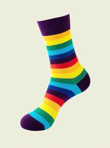 1/3/7 Pairs Women Colorful Fashion Horizontal Striped Rainbow Mid-Calf Socks, Suitable For Casual Daily Wear - Multicolor - View 11