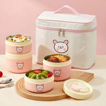 Portable 304 Stainless Steel Thermal Lunch Box With Cutlery&Lunch Bag, Cute Capybara Pattern Leak Proof Bento Box, Microwave Safe&Hot Water Heating, Insulated Anti Scalding Lunch Container, Reusable Fruit Salad Food Storage Container, Suitable For Student And Adult Use In School, Office, Outdoor Camping, Picnic, Travel
