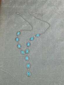 1 pezzo Collana da donna stile retrò western, con ciondolo a forma di Y e intarsi in turchese, adatta per spiaggia, vacanza, festa, collana per la clavicola