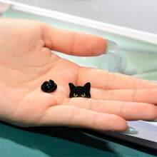 1 Pc Stylish Black Cat Enamel Pin Brooch For Men Women, Cartoon Animal Lapel Pin Fashion Accessory Gift Summer, School