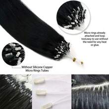 100 Strands Micro Loop Hair Extensions 16-22inch Straight Micro Link Real Human Hair Hair Extensions Invisible Micro Beads Micro Ring Hair Extensions Full Head Highlight - 彩色 - 查看 5