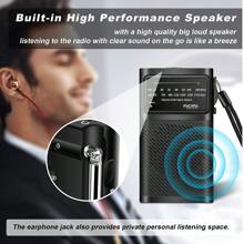 INDIN 便携式收音机 AM FM，应急收音机，配有高品质扬声器、耳机插孔、2AA 电池供电收音机，可远距离接收，袖珍收音机，适合室内、室外和紧急情况使用