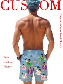 2025 New Arriavl Summer Vacation Custom Photo Beach Shorts, Custom Face Swimwear Pool Party Shorts,Swim Trunk With Face,Custom Board Short,Personalized Men Bathing Suit,Best Couple Gift - Baby Blue - View 2