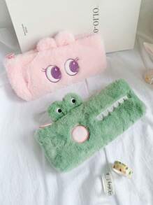 1pc Simple Cartoon Alligator Rabbit Eyes Plush Pen Bag Student Cute Large Capacity Stationery Bag Pencil Stationery Bag , Back To School Gifts