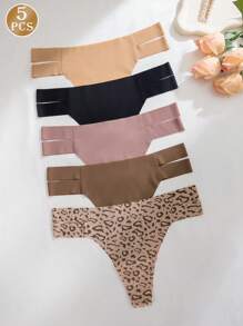Set de 5 bragas tipo tanga de leopardo con estampado sexy, transpirables y cómodas para fitness y deportes