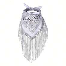 1 Pc Fashionable European & American Style Paisley-Shaped Scarf, Hip-Hop Street Dance Leaf Print Long Tassel Sequin Multifunctional Headband Scarf, Made Of Polyester Fiber