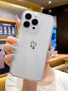 1 pieza Funda protectora para teléfono con diseño de corazón negro pintado, perforada, de alta transparencia y anti-caídas gruesa