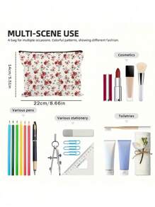 全印花便捷化妆包，带有清新花卉图案，轻巧无味的涤纶旅行洗衣袋