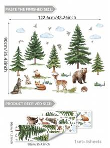 1pc/1set2pcs/1set3pcs Forest Tree Animal Tiger Fox Bear Rabbit Kitten Wall Stickers, Decorative For Baby Room, Living Room, Bedroom