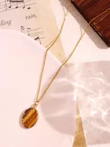 1 件棕色虎眼天然石吊坠项链，复古优雅手工串珠项链，女士秋季珠宝