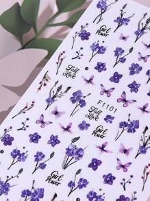 2片装优雅花卉美甲贴纸，紫色丁香花图案自粘3D美甲贴花，易于粘贴，打造独特创意美甲 - 彩色 - 查看 8