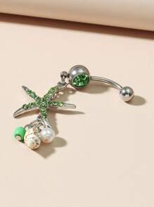 1pc Starfish Design Belly Button Piercing Jewelry - Green - View 1