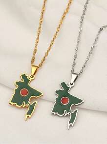 1pc Bangladesh Map Flag Pendant Necklaces, Stainless Steel Bangladeshi Maps Chains Bengali, Unisex Jewelry, Can Be Matched With Your Daily Clothing