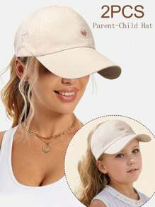 1 pezzo / 2 pezzi Cappellino da baseball con ricamo a forma di cuore per genitore e figlio, con apertura per la coda di cavallo, adatto per uso quotidiano