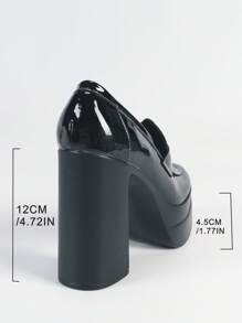 Tacones altos de 12 cm con plataforma de 4.5 cm en piel de patente brillante con diseño minimalista de suela gruesa, adecuados para uso en fiestas, nueva colección primavera 2025
