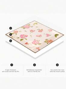 SUPSTICKER 1/10pcs Vintage Spring Floral Pattern Home Decor Wall Stickers, Crystal Thickened Faux Ceramic Tile Wall Decals, Self-Adhesive Removable, Suitable For Living Room, Bedroom, Kitchen Tile Walls Or Smooth Surfaces, Also For Cabinet, Tabletop Decoration, DIY - Multicolor - View 7