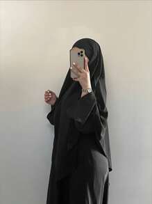 1件装女士穆斯林加长三角菱形头巾，纯色经典基础款柔软舒适透气莫代尔面料，适合日常祈祷、聚会、朝圣等场合。 - 黑色 - 查看 13