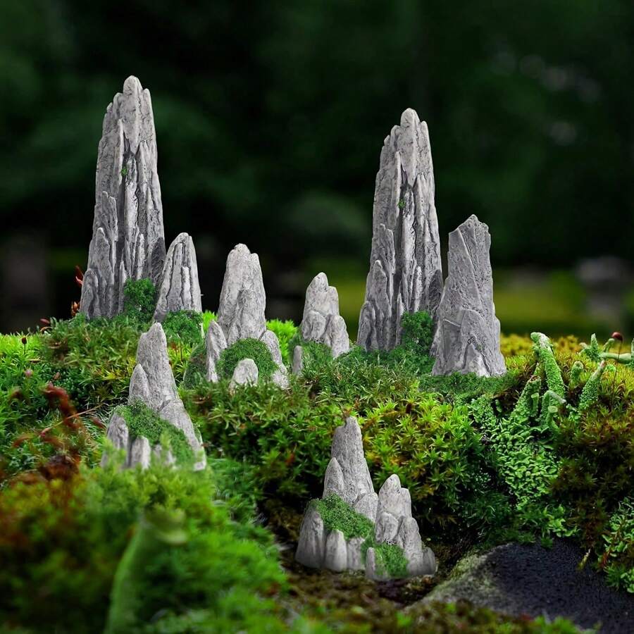 8 件灰色树脂岩层禅意花园山地装饰套装,适用于盆景景观装饰、玻璃容器、水族箱、爬行动物缸装饰、礼物、DIY 风景、桌面展示、无需电池 - 彩色 - 查看 1