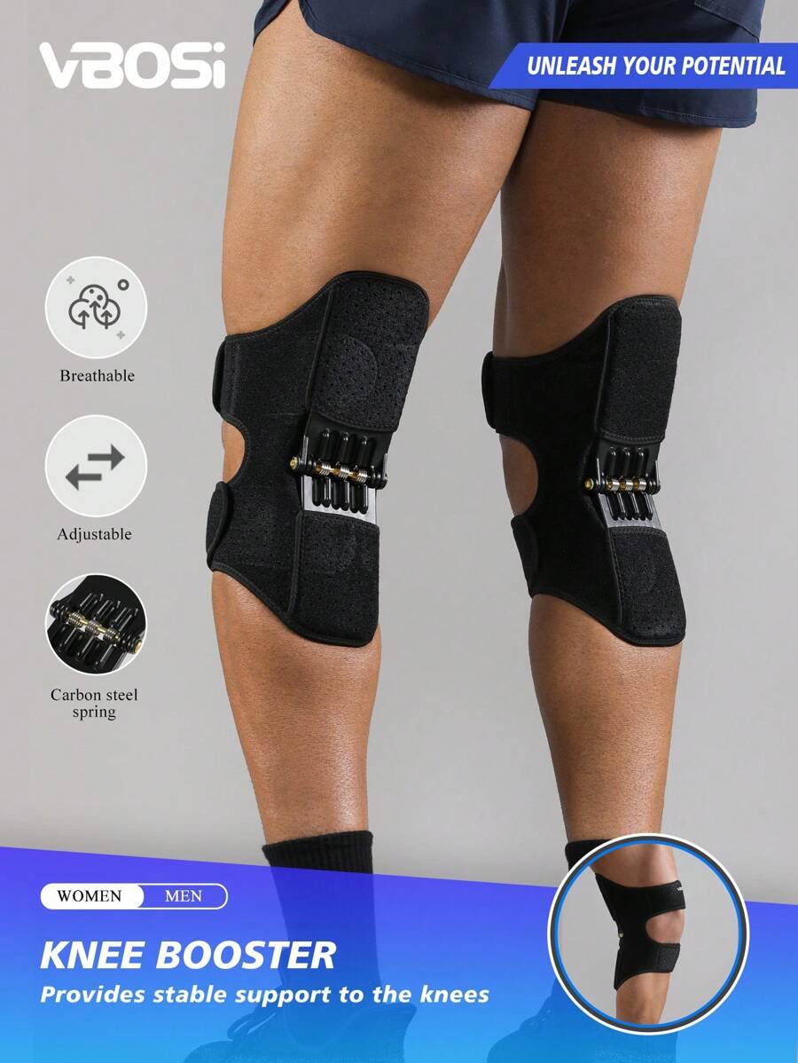 VBOSI 1 Pair Adjustable Knee Brace With Spring Booster Men Women Rebound Stabilizer For Sports Training & Squat Support Gym Accessories Knee Support