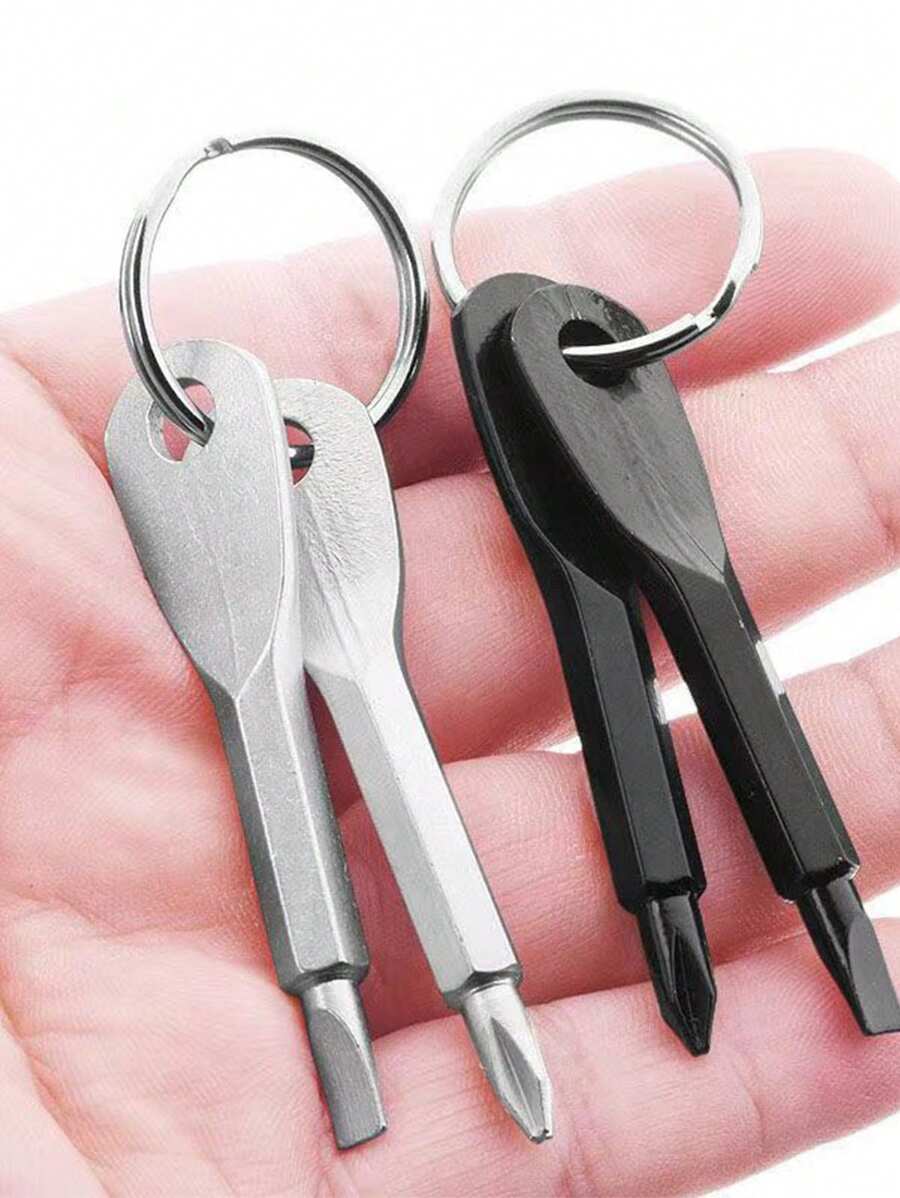 2 In 1 Keychain Screwdriver Set Mini Pocket Phillips And Flat Head Screwdriver With Key Ring Outdoor Survival Emergency Handy Tool Multifunction Repair Kit - One Size - View 1