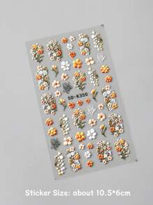2 pièces Autocollants d'art des ongles 5D en relief, fleurs à cinq pétales jaune orangé. Conceptions d'ongles floraux jardin fleurissant mariage. Fournitures pour ongles DIY, décorations de charmes en relief