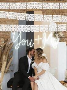 9 件/1 套白色 Papel Picado 横幅 - 白色墨西哥横幅，白色纸浆旗帜 - 白色墨西哥横幅派对和婚礼 - 白色 - 查看 6